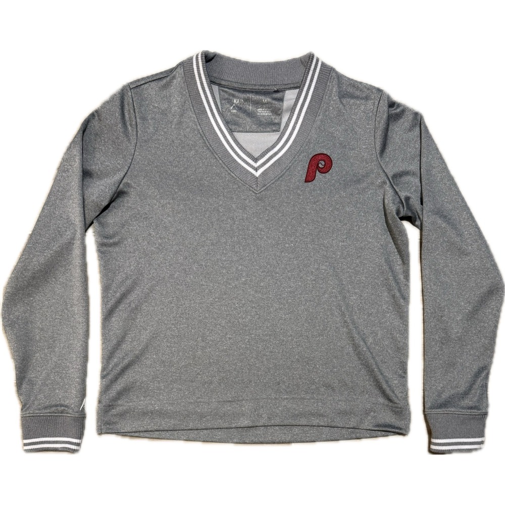 Antigua Philadelphia Phillies Womens Heather Gray V-Neck Pullover Top Medium